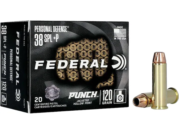 Federal Personal Defense Punch 38 Special +P Ammo 120 Grain Jacketed Hollow Point 200 Direct