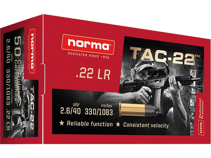 Get Norma TAC-22 Ammunition 22LR 40 Grain Lead Round Nose Online