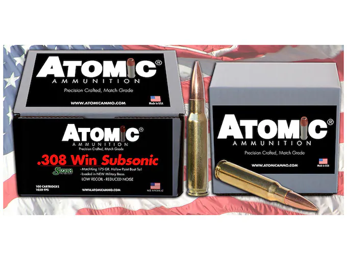 New Atomic Ammunition Match Subsonic 308 Winchester Ammo 175 Grain Sierra MatchKing Jacketed Hollow Point Box of 100